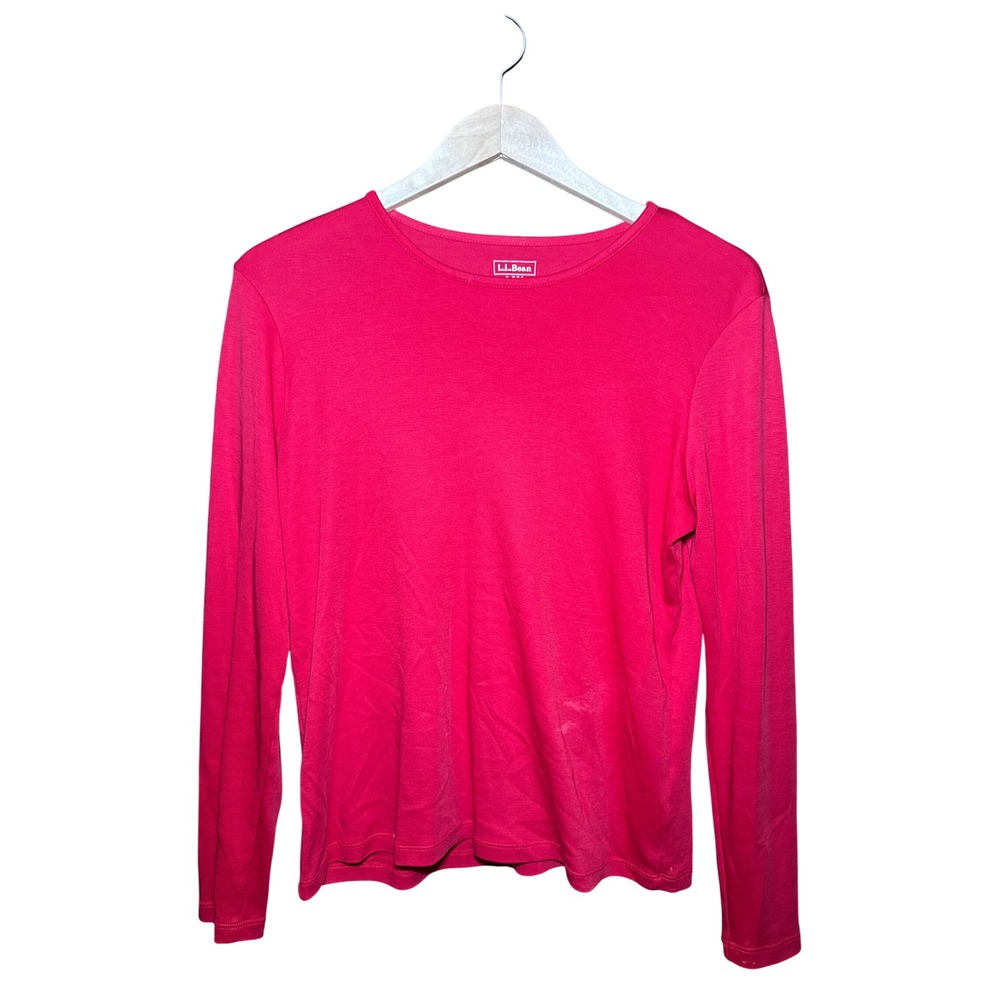 LL Bean Womens Pink Supima Cotton Long Sleeve Crew Neck T-Shirt S Regular